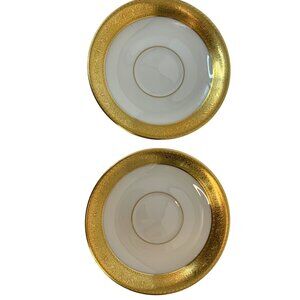 Lenox Westchester Gold Encrusted Bone China tea cup Saucers Set Of 2 8677 M-139